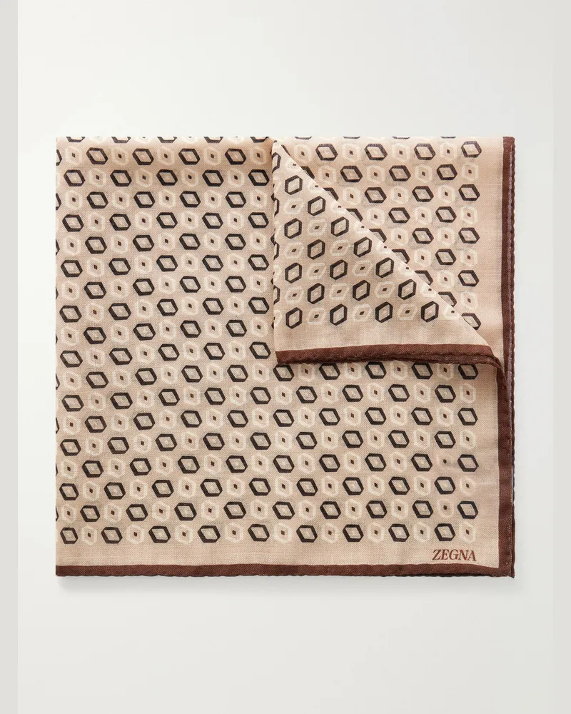 Ermenegildo Zegna Printed Wool Pocket Square Brown
