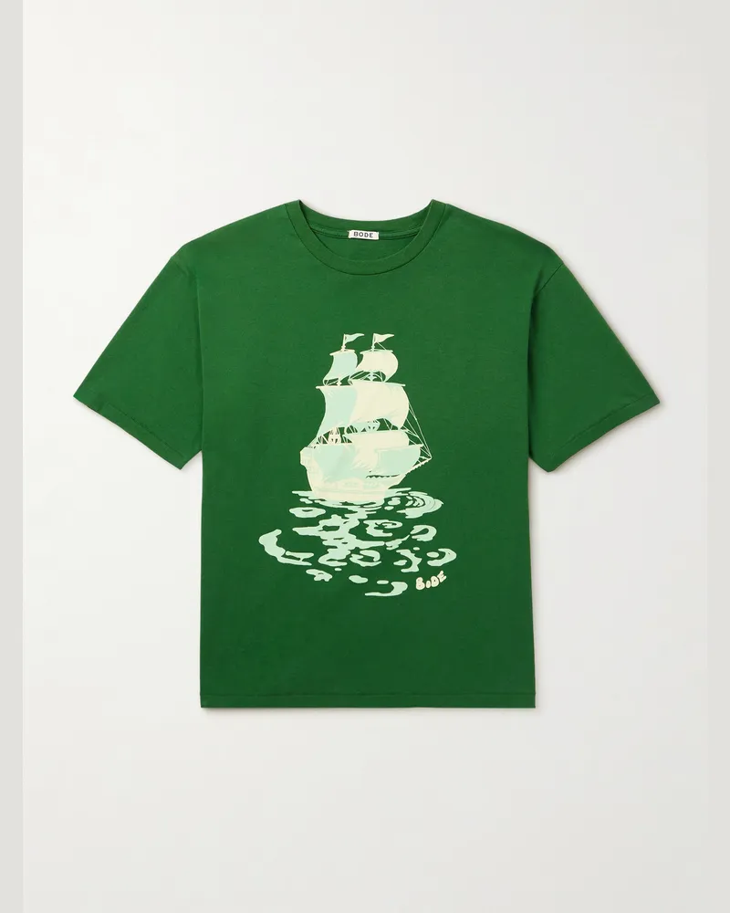 BODE Pirate Ship Logo-Print Cotton-Jersey T-Shirt Green