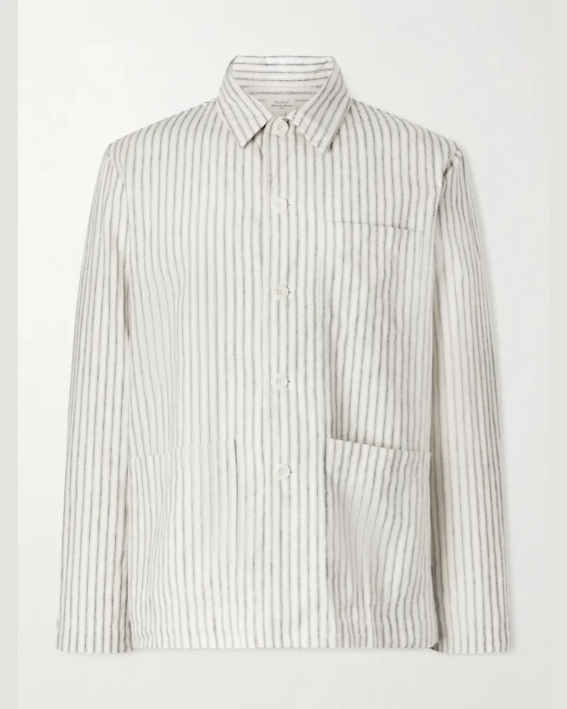 Hartford Perry Striped Linen and Cotton-Blend Woven Jacket White