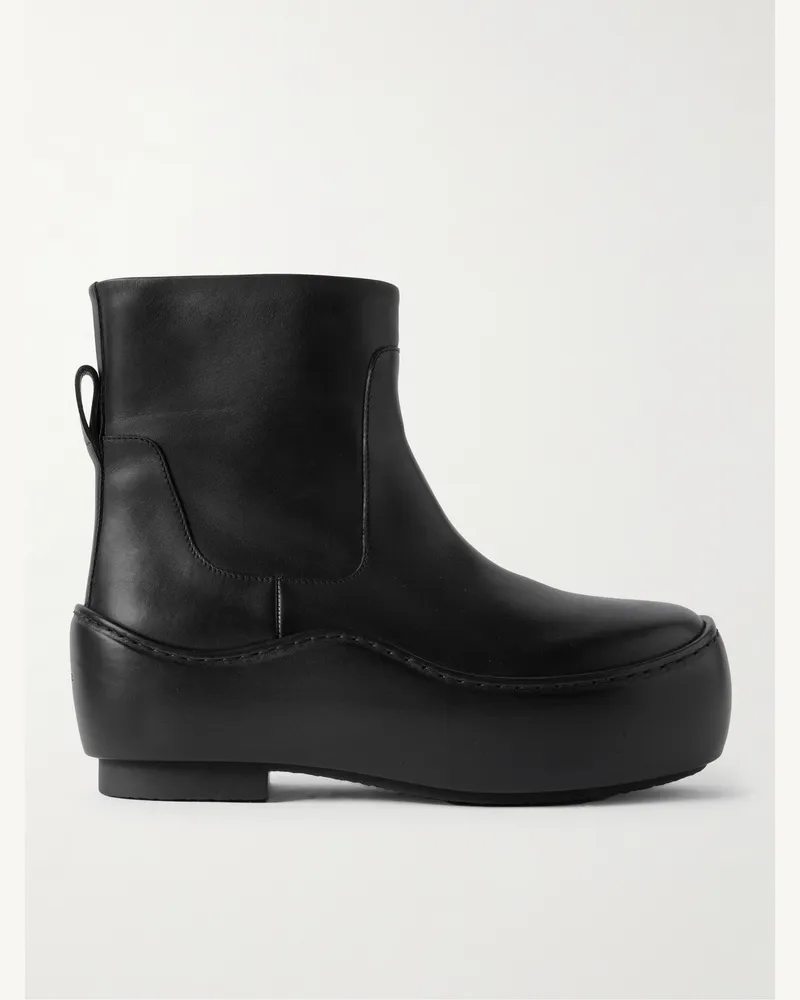 Jil Sander Chelsea Boots aus Leder mit überstehender Sohle Schwarz