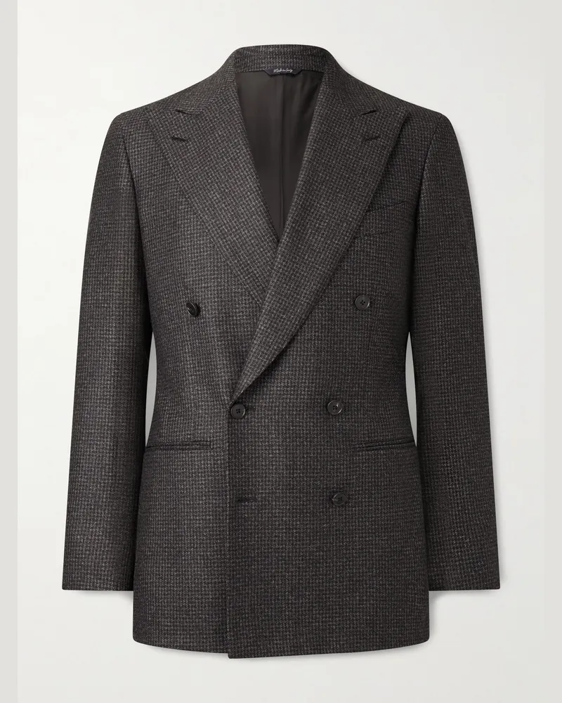 SAMAN AMEL Double-Breasted Houndstooth Wool Suit Jacket Gray