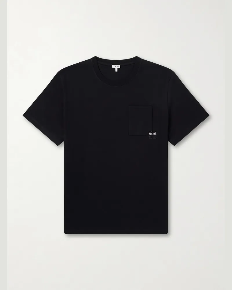 Loewe Anagram-Embroidered Cotton-Jersey T-Shirt Black