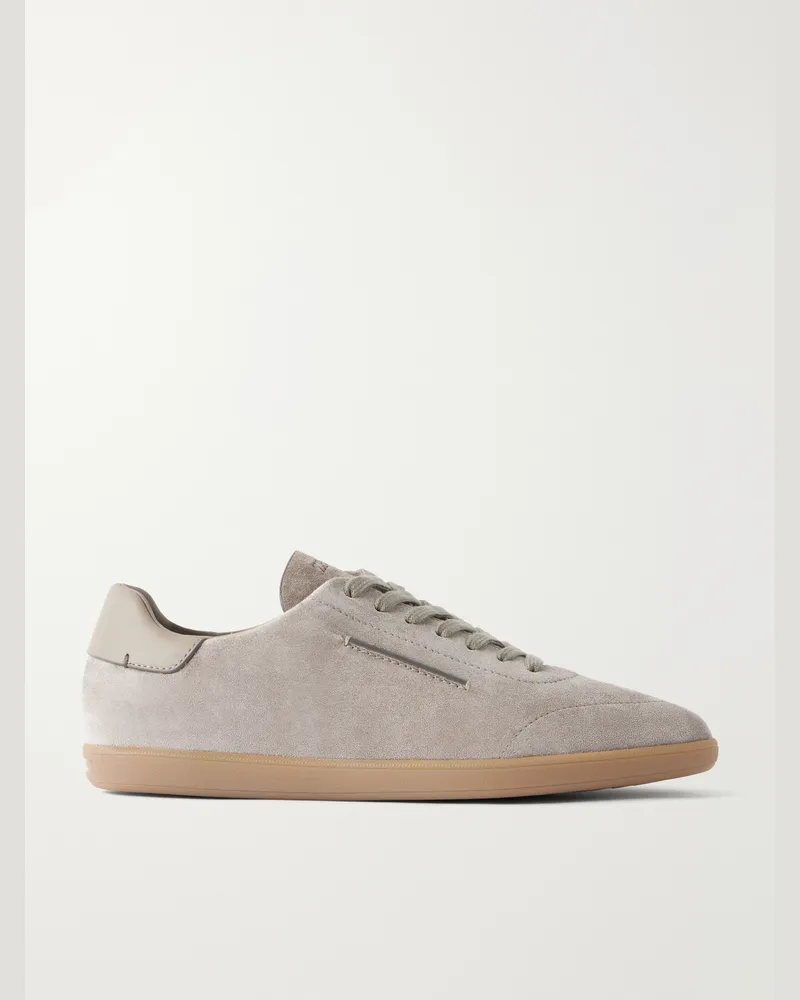 Ermenegildo Zegna 232 Leather-Trimmed Suede Sneakers Gray