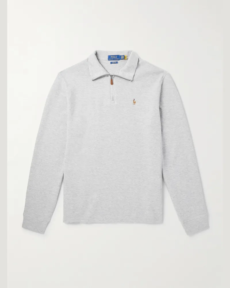 Ralph Lauren Sweatshirt aus Baumwoll-Jersey mit Logostickerei und kurzem Reißverschluss Grau