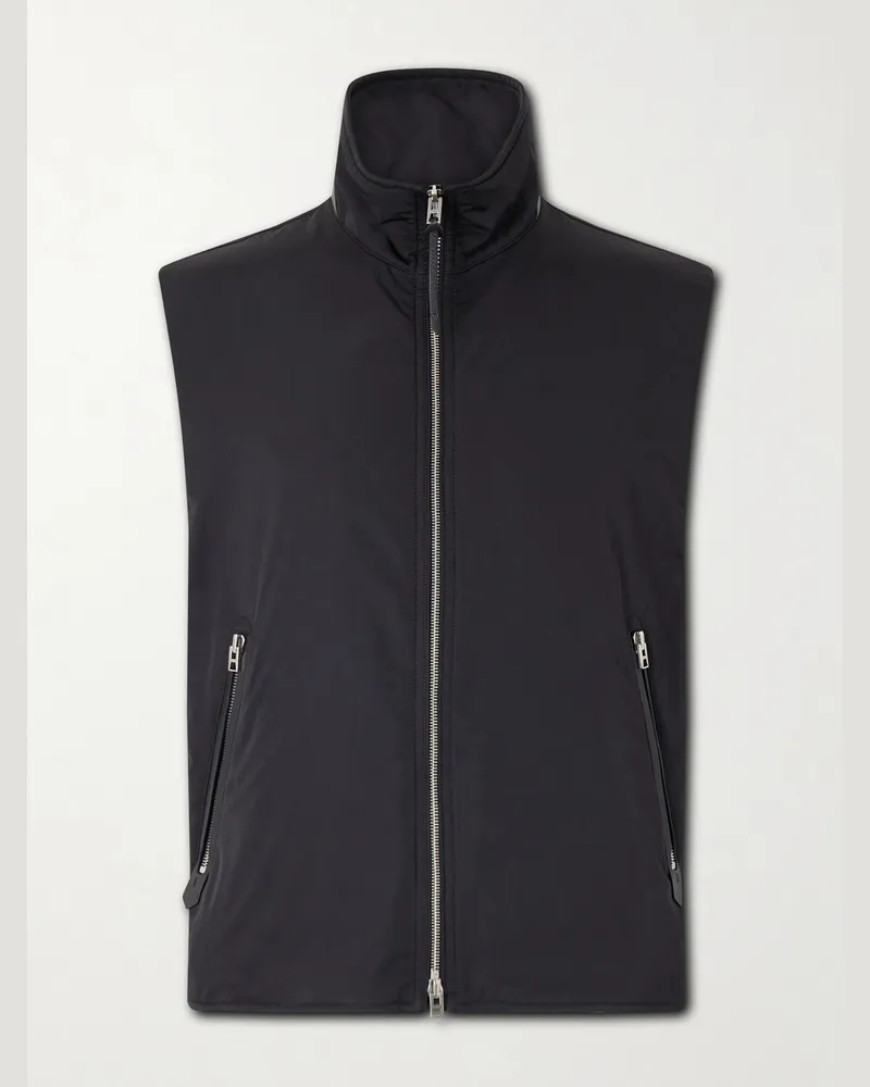 Tom Ford Peach Touch Leather-Trimmed Poplin Gilet Black