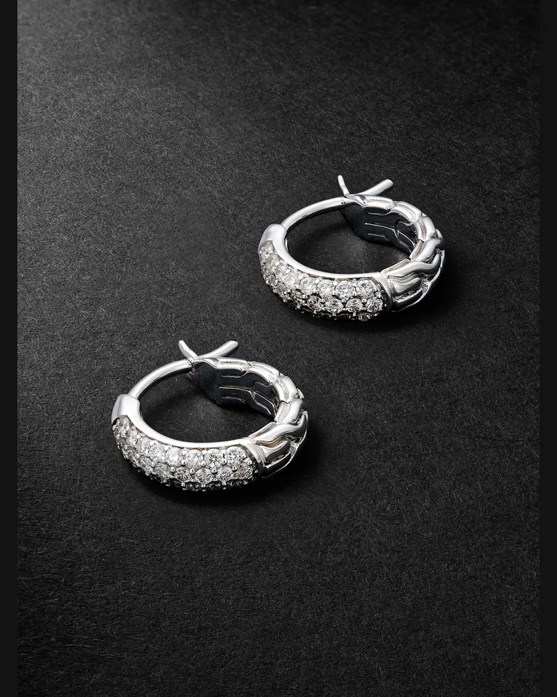 John Hardy JH Essentials Sterling Silver Diamond Hoop Earrings Silver