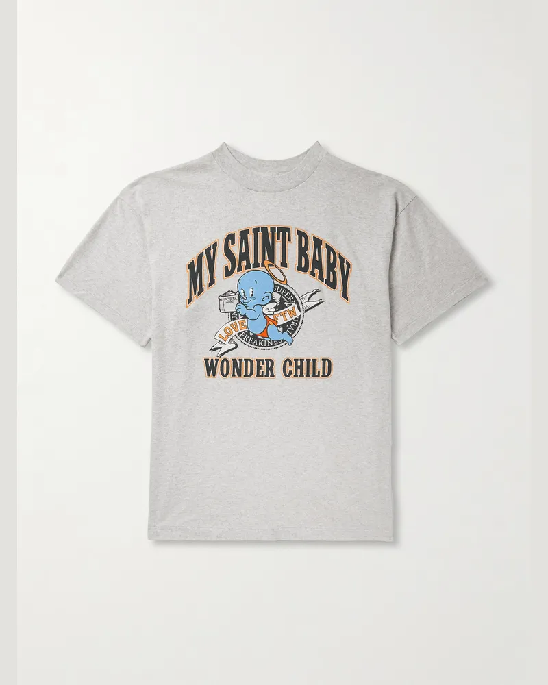 SAINT MXXXXXX Printed Cotton-Jersey T-Shirt Gray
