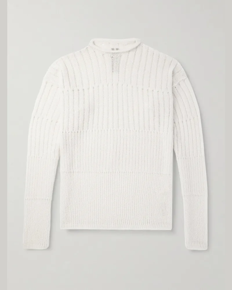 Rick Owens Oversized-Pullover aus einer Schurwollmischung in Lochstrick Neutral