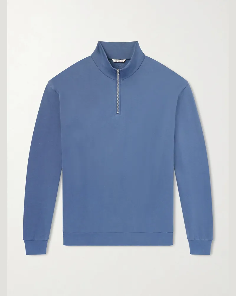 AURALEE Cotton Half-Zip Sweatshirt Blue