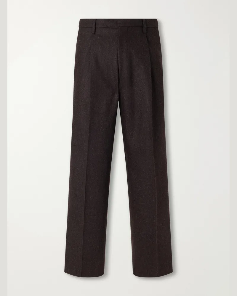 Boglioli Straight-Leg Pleated Virgin Wool-Flannel Suit Trousers Brown