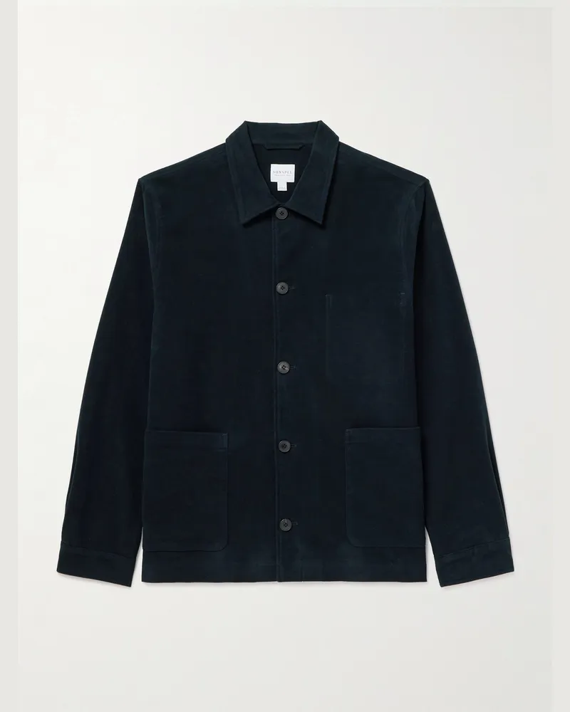 Sunspel Cotton-Blend Moleskin Shirt Jacket Blue