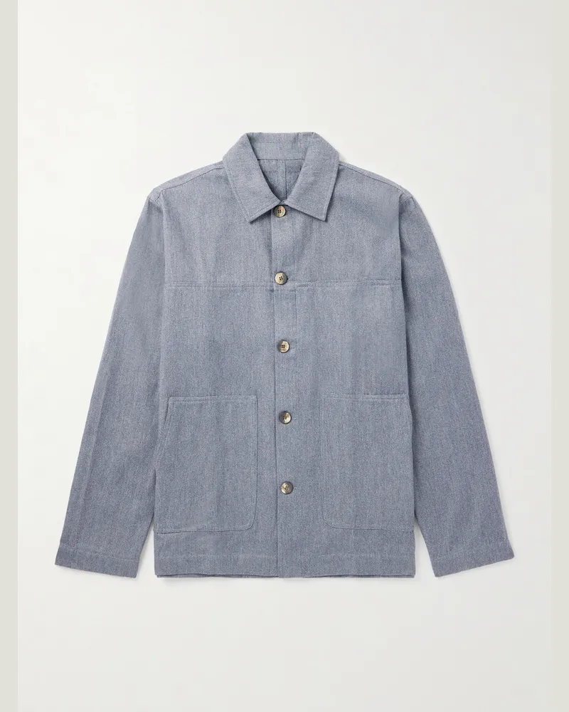 Frescobol Carioca Belford Herringbone Cotton and Cashmere-Blend Jacket Blue