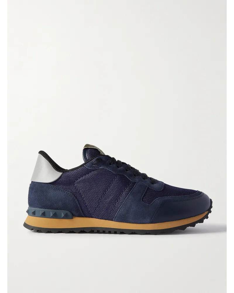 Valentino Garavani Rockrunner Sneakers aus Veloursleder, Leder und Mesh Blau