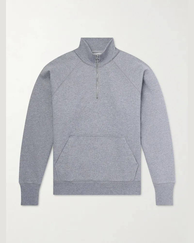 Drake's Cotton-Jersey Half-Zip Sweater Gray