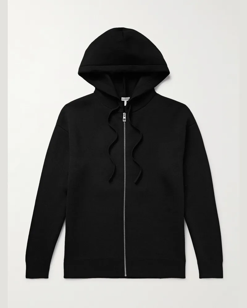 Loewe Logo-Embossed Wool-Blend Zip-Up Hoodie Black