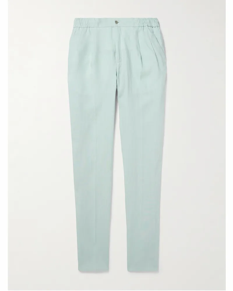 Rubinacci Straight-Leg Linen Drawstring Trousers Blue