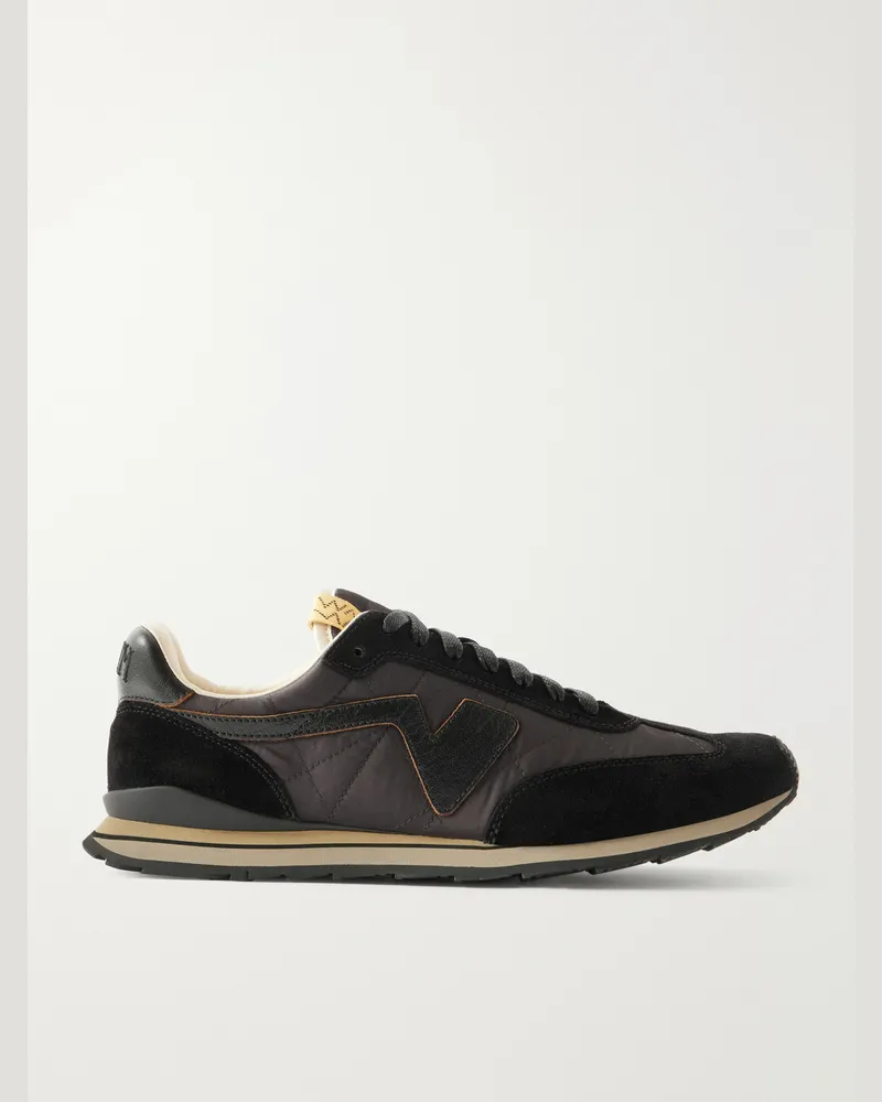 Visvim FKT Runner Leather and Suede-Trimmed Shell Sneakers Black
