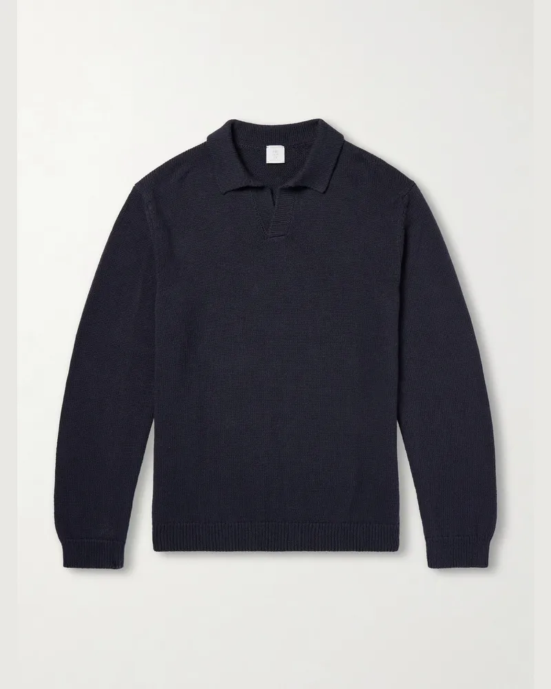 Eleventy Cotton and Silk-Blend Polo Sweater Blue