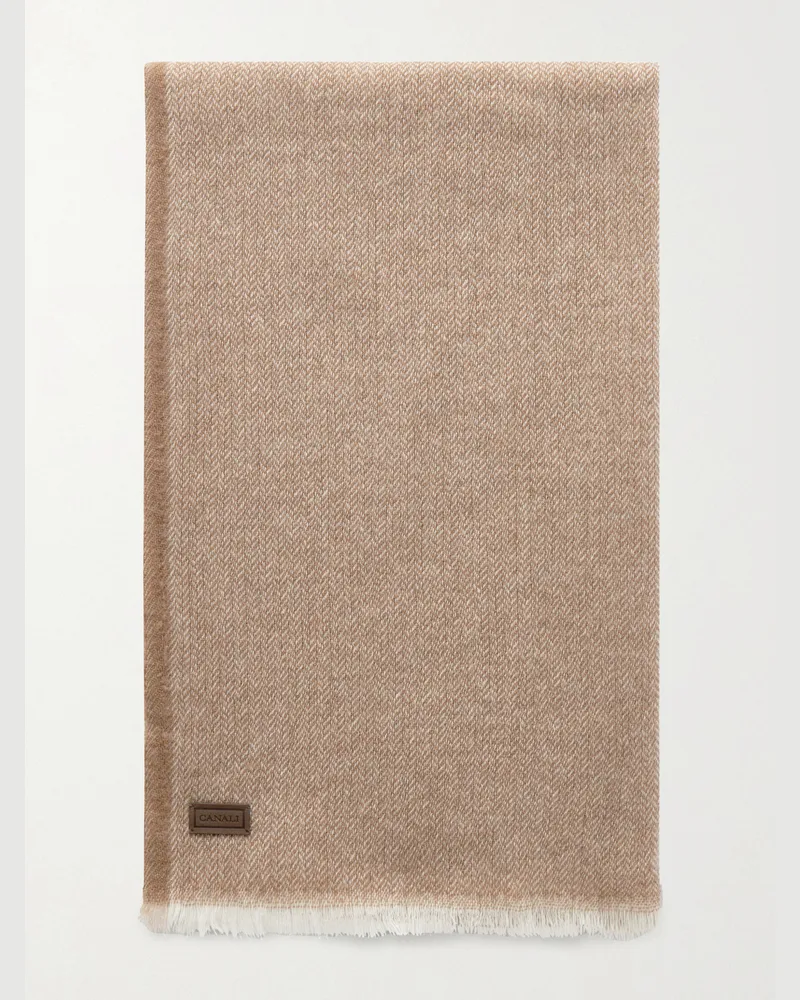 Canali Herringbone Wool and Cashmere-Blend Scarf Neutrals