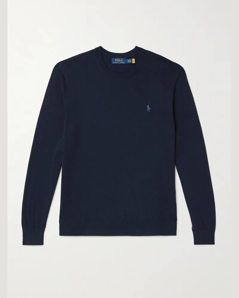 Ralph Lauren Pullover aus einer Baumwoll-Kaschmirmischung mit Logostickerei Blau