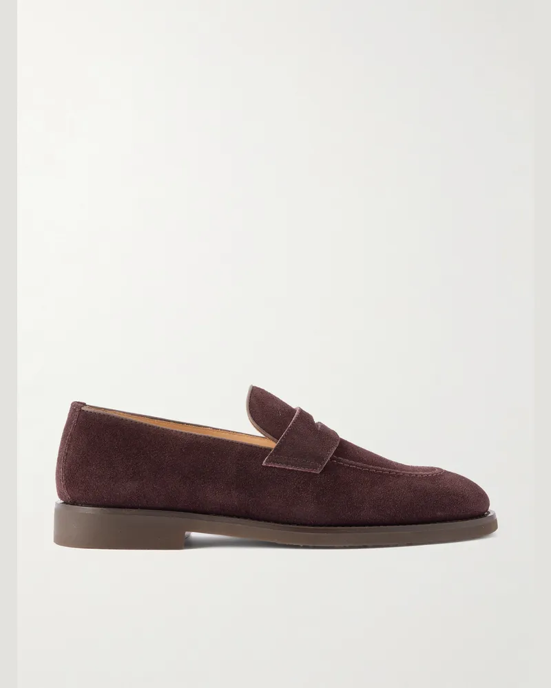 Brunello Cucinelli Waxed-Suede Penny Loafers Burgundy