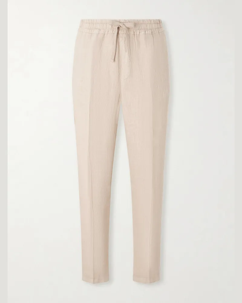 Altea Mattia Straight-Leg Linen Drawstring Trousers Neutrals