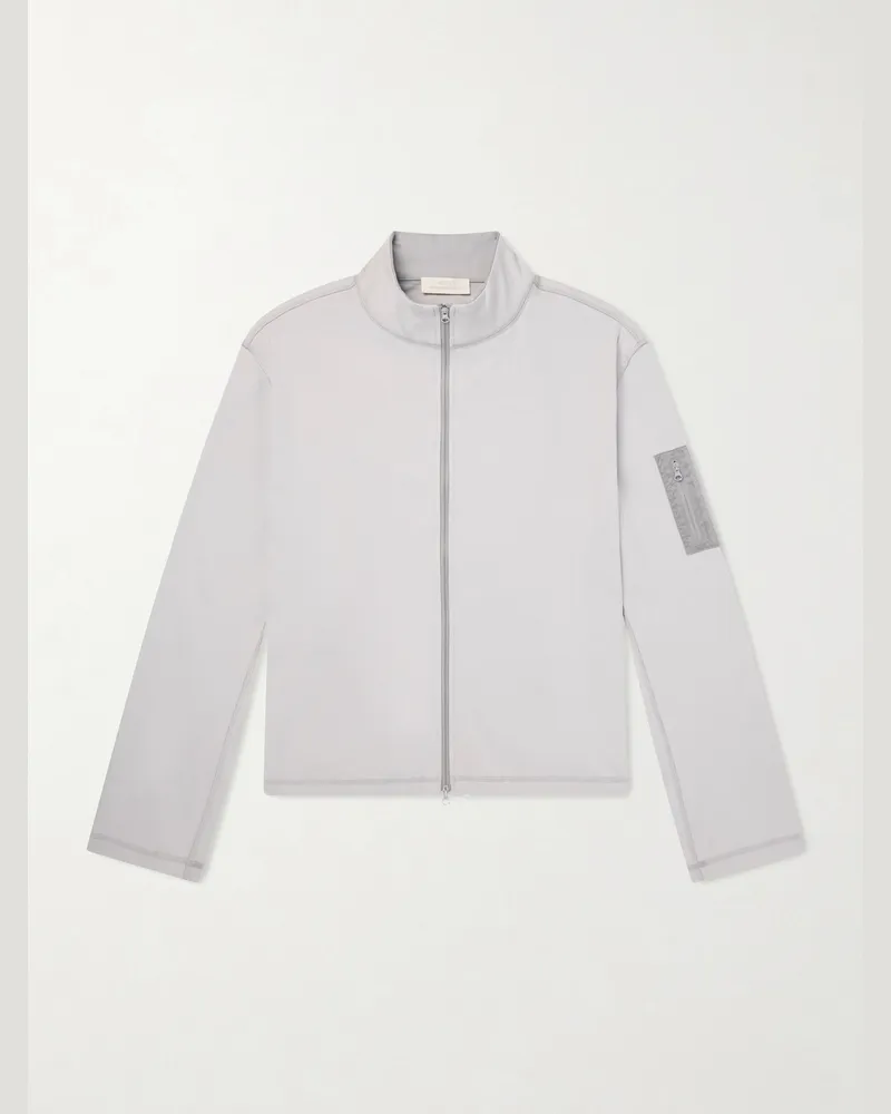 AMOMENTO Cotton Zip-Up Sweater Gray