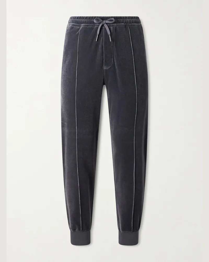 Tom Ford Tapered Cotton-Blend Velour Sweatpants Gray