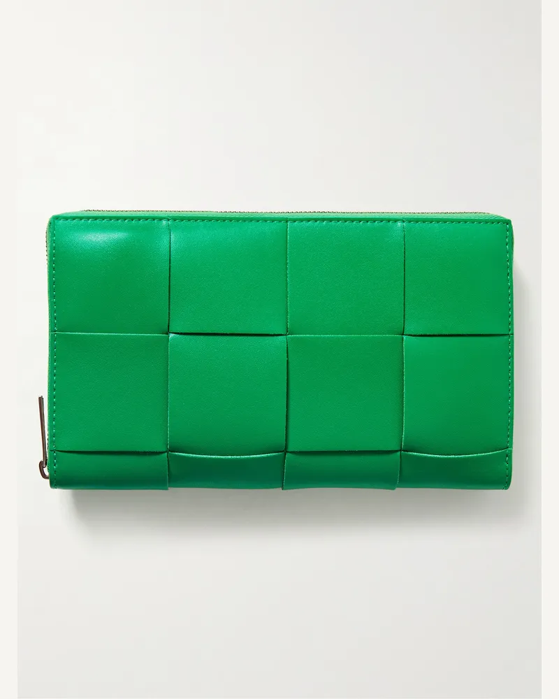 Bottega Veneta Intrecciato Leather Zip-Around Wallet Green