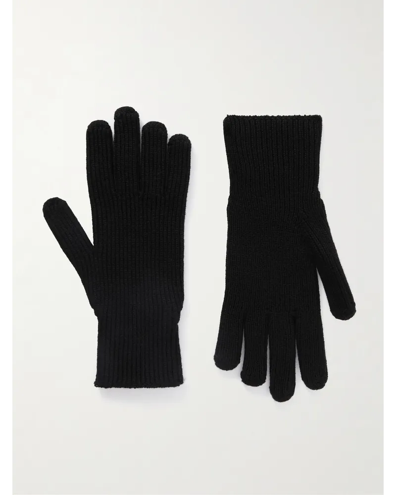 Moncler Handschuhe aus Schurwolle in Rippstrick mit Logoapplikation Schwarz