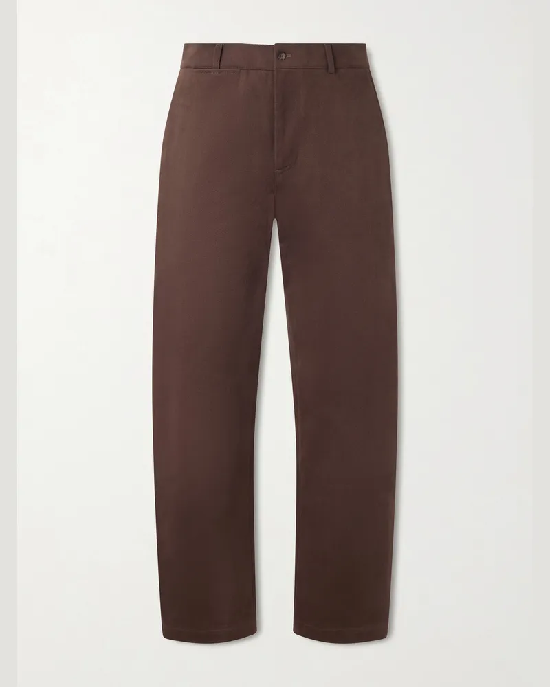 De Bonne Facture Straight-Leg Cotton-Twill Suit Trousers Brown