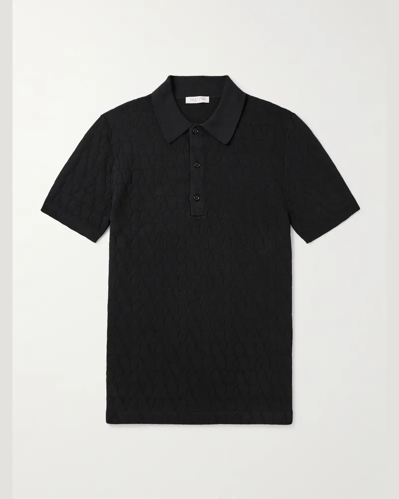 Valentino Garavani Toile Iconograph Polohemd aus Jacquard-Strick aus einer Baumwollmischung mit Logomuster Schwarz