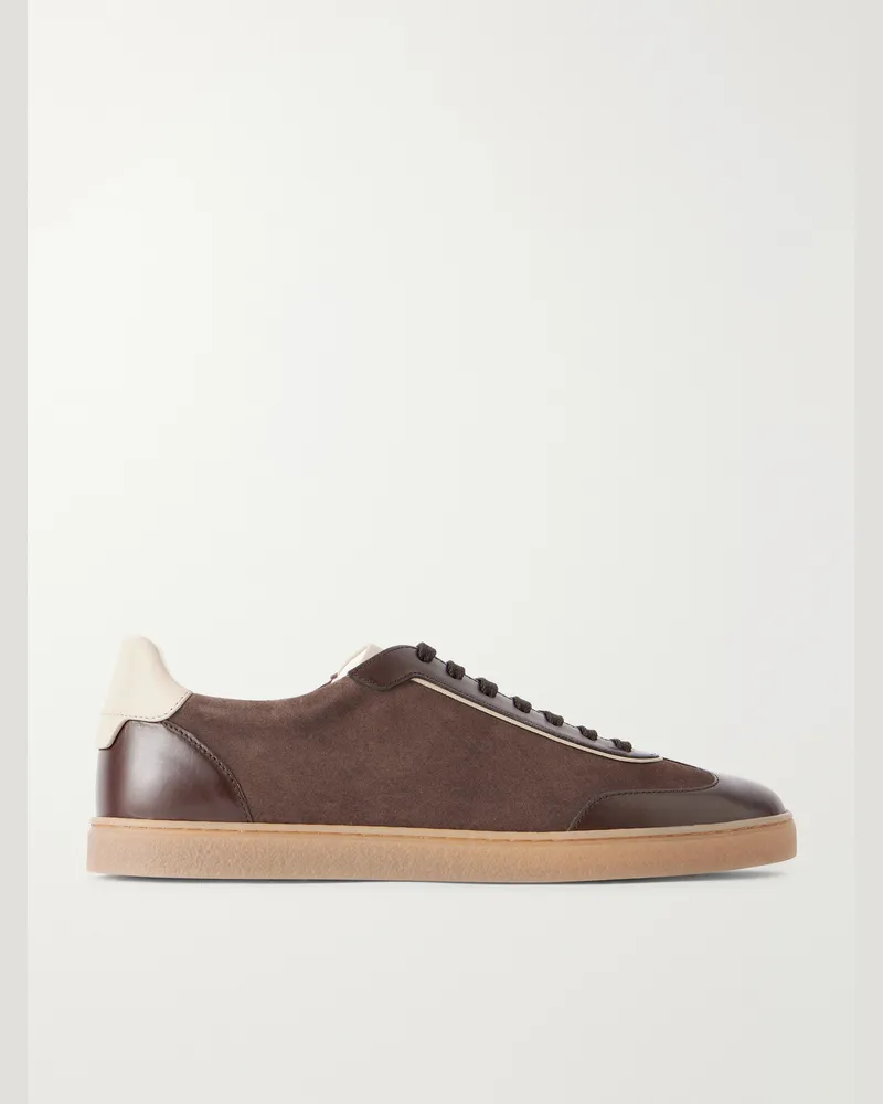 Brunello Cucinelli Coda Di Rondine Leather-Trimmed Waxed-Suede Sneakers Brown