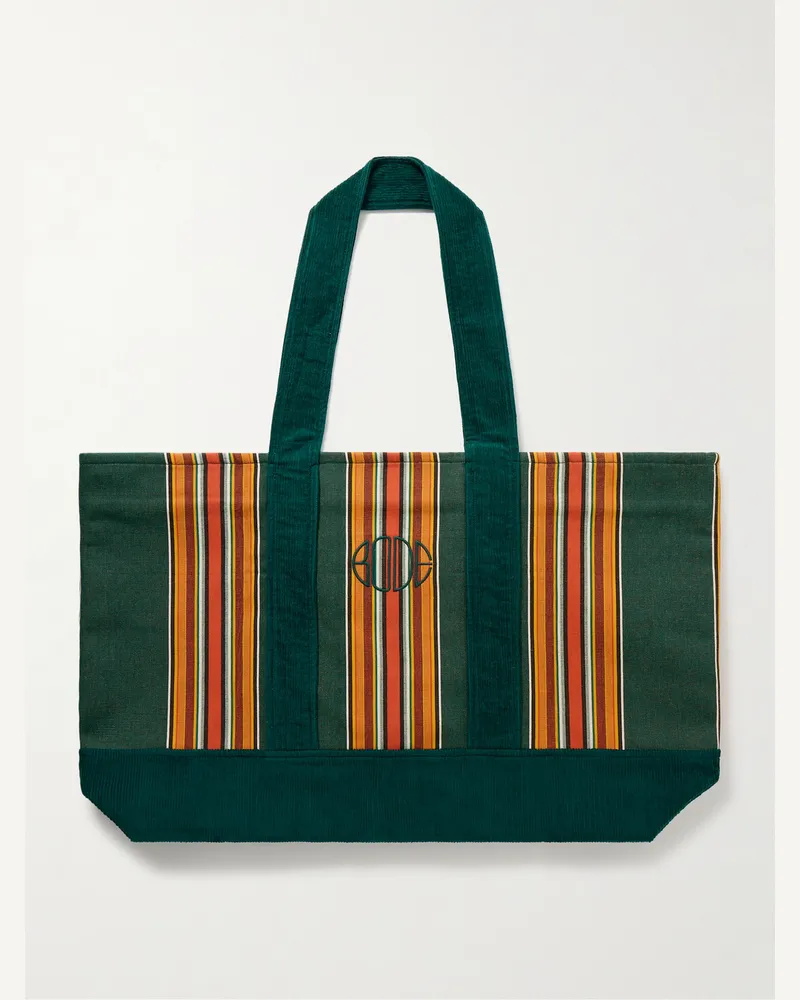 BODE Parakeet Tote aus Cord und Canvas mit Streifen und Logostickerei Grün