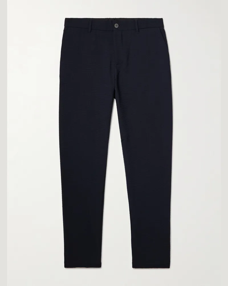 Sunspel Gerade geschnittene Hose aus Seersucker aus einer Wollmischung Blau