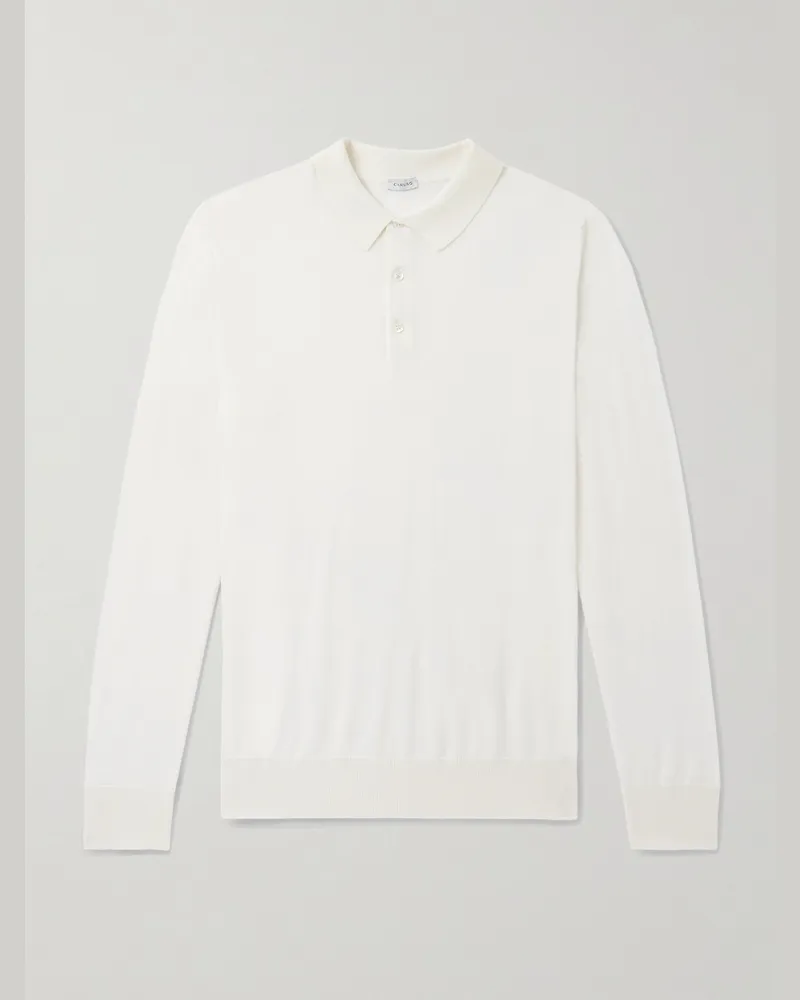 Caruso Pullover aus einer Mischung aus Wolle, Seide und Kaschmir mit Polokragen Weiß