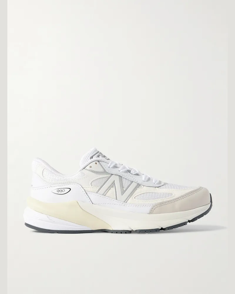 New Balance 990 V6 Sneakers aus Veloursleder und Mesh mit Lederbesatz Weiß