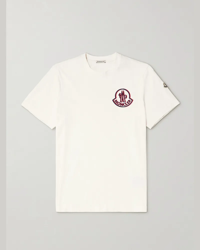 Moncler T-Shirt aus Baumwoll-Jersey mit Logoflockdruck und Applikation Weiß