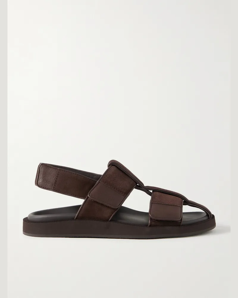 John Lobb Milford Sandalen aus Veloursleder mit Lederbesatz Braun