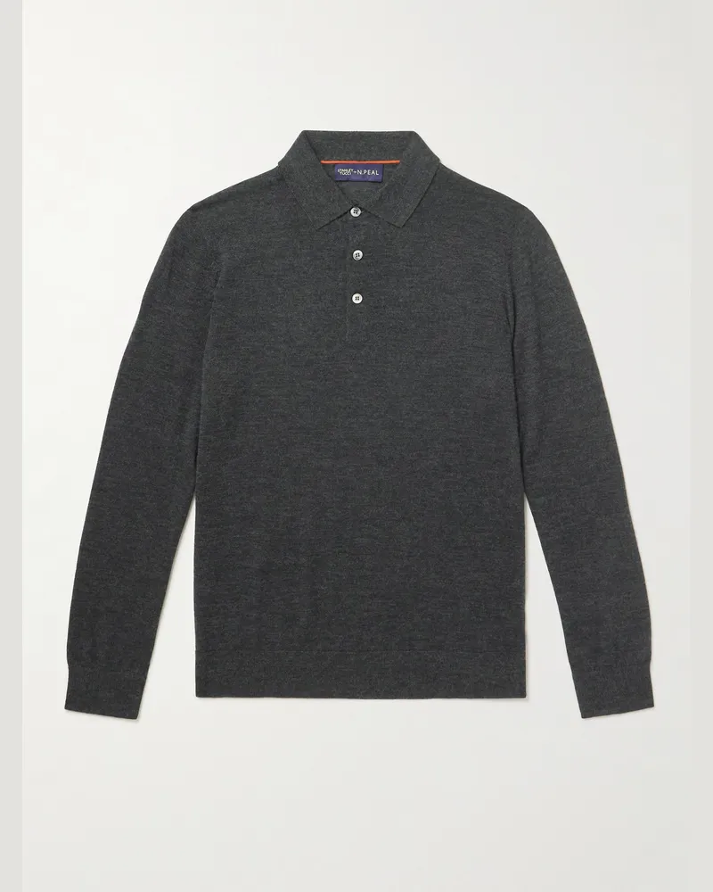 N.Peal Stanley Tucci Pullover aus einer Kaschmir-Seidenmischung mit Polokragen Grau