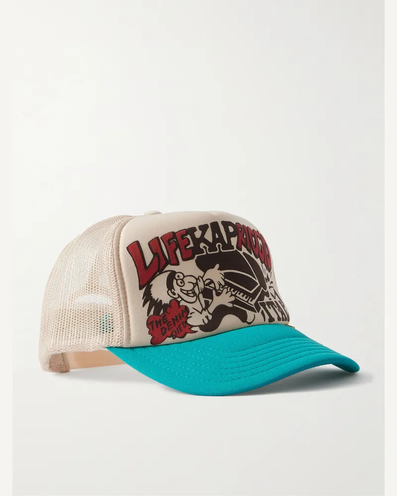 KAPITAL Life Kapriccio Mesh-Trimmed Printed Scuba Trucker Cap Blue
