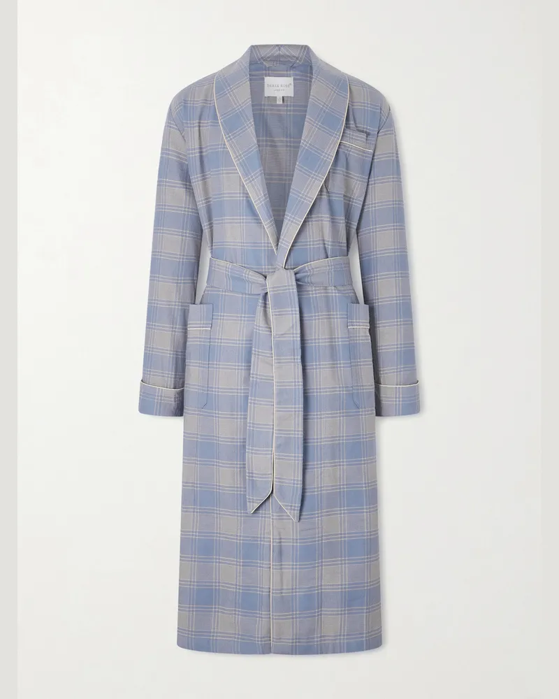 Derek Rose Kelburn 52 Belted Checked Cotton Robe Blue