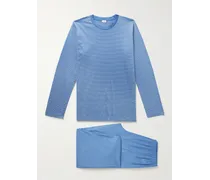 Pyjama aus mercerisiertem „Filo di Scozia“-Baumwoll-Jersey mit gestreiften Partien