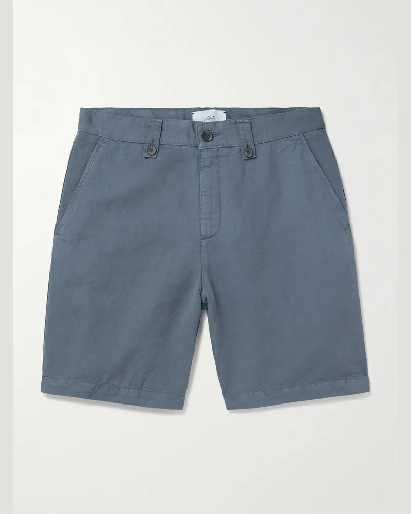 MR P. Wide-Leg Organic Cotton and Linen-Blend Bermuda Shorts Blue