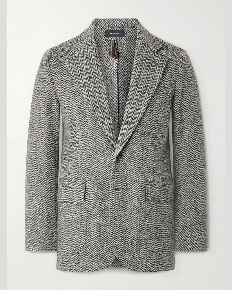 Drake's Games Mk. VII Unstructured Herringbone Harris Wool-Tweed Blazer Gray