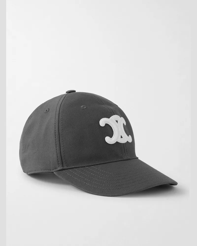 Celine Triomphe Baseballkappe aus Baumwollgabardine mit Logoapplikation Grau