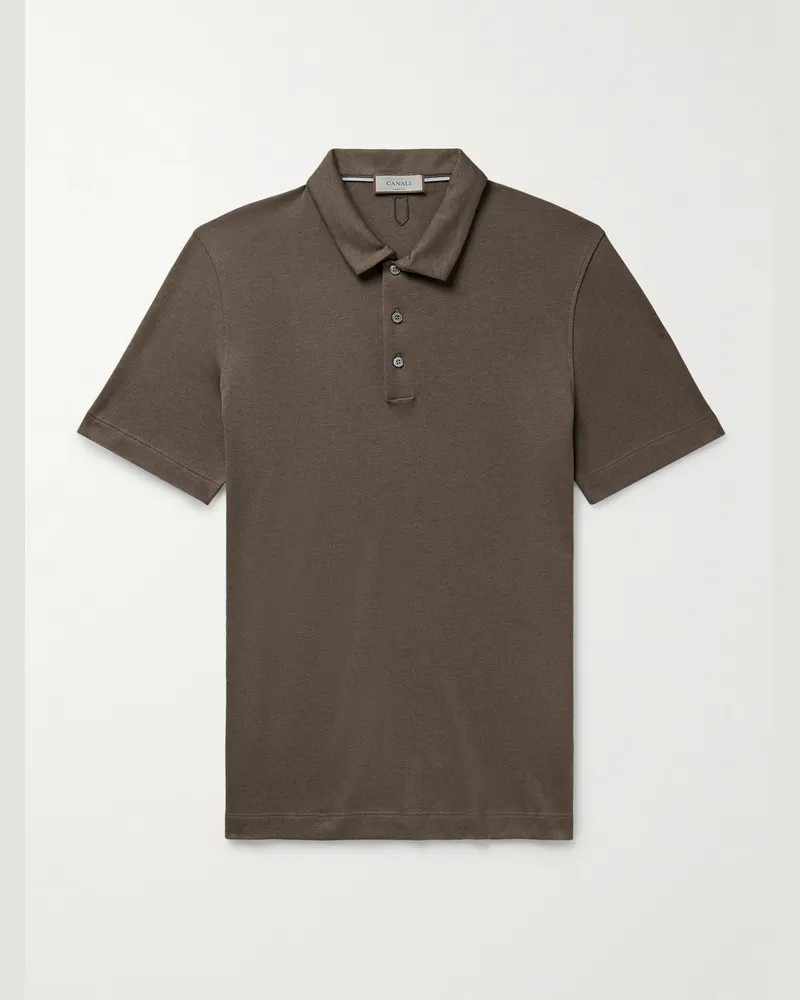 Canali Slim-Fit Cotton and Lyocell-Blend Piqué Polo Shirt Brown