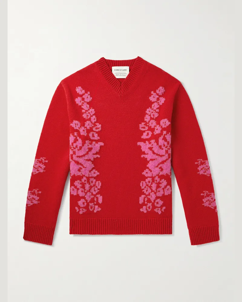 A Kind Of Guise Floral-Jacquard Wool Sweater Red