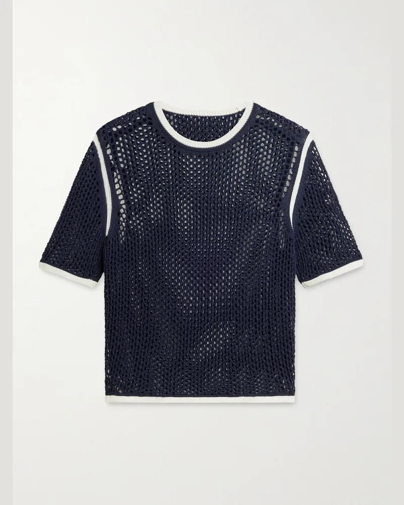 adidas Wales Bonner T-Shirt aus einer Baumwollmischung in Lochstrick mit Logostickerei Blau