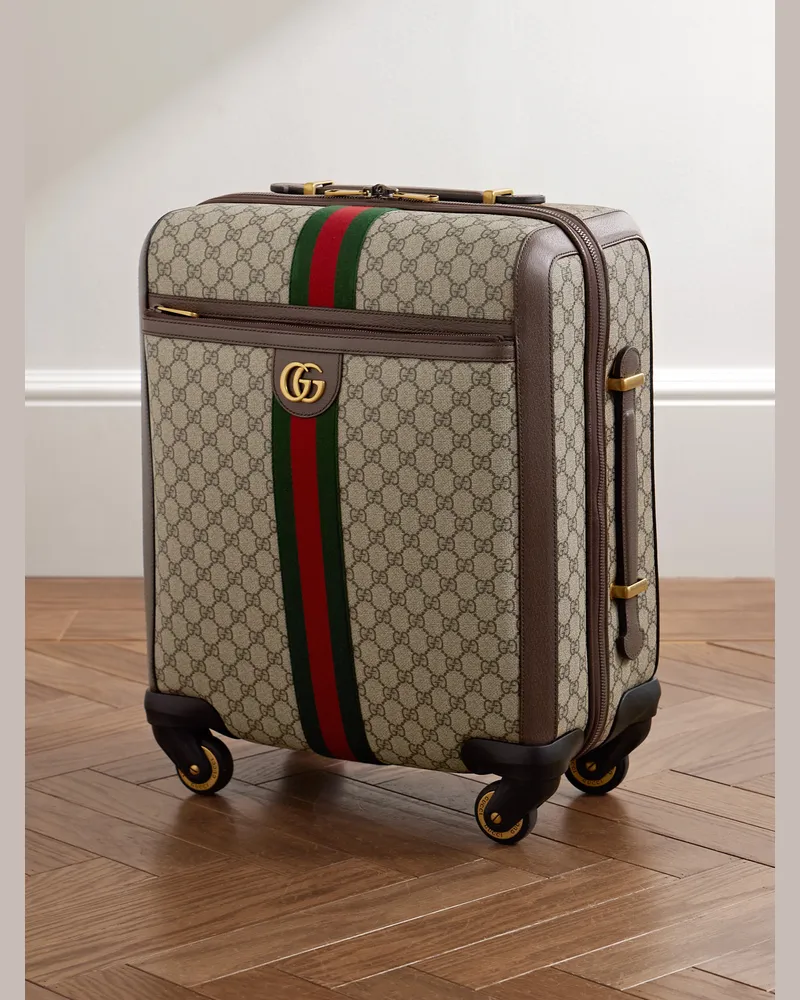 Gucci Savoy Leather-Trimmed Printed Coated-Canvas Suitcase Neutrals